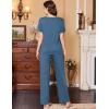 Ekouaer Women’s Pajamas Set Soft 2 Piece Lounge Sets V-neck Sleepwear Short Sleeve Top Pants with Pockets(Blue)