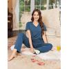 Ekouaer Women’s Pajamas Set Soft 2 Piece Lounge Sets V-neck Sleepwear Short Sleeve Top Pants with Pockets(Blue)