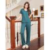 Ekouaer Women’s Pajamas Set Soft 2 Piece Lounge Sets V-neck Sleepwear Short Sleeve Top Pants with Pockets(Blue Green)