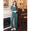 Ekouaer Women’s Pajamas Set Soft 2 Piece Lounge Sets V-neck Sleepwear Short Sleeve Top Pants with Pockets(Blue Green)