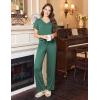 Ekouaer Women’s Pajamas Set Soft 2 Piece Lounge Sets V-neck Sleepwear Short Sleeve Top Pants with Pockets(Bright Green)