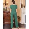 Ekouaer Women’s Pajamas Set Soft 2 Piece Lounge Sets V-neck Sleepwear Short Sleeve Top Pants with Pockets(Bright Green)