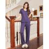 Ekouaer Women’s Pajamas Set Soft 2 Piece Lounge Sets V-neck Sleepwear Short Sleeve Top Pants with Pockets(Bright Purple)