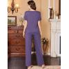 Ekouaer Women’s Pajamas Set Soft 2 Piece Lounge Sets V-neck Sleepwear Short Sleeve Top Pants with Pockets(Bright Purple)