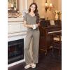 Ekouaer Women’s Pajamas Set Soft 2 Piece Lounge Sets V-neck Sleepwear Short Sleeve Top Pants with Pockets(Moon Gray)