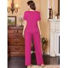 Ekouaer Women’s Pajamas Set Soft 2 Piece Lounge Sets V-neck Sleepwear Short Sleeve Top Pants with Pockets(Rose Red)