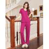 Ekouaer Women’s Pajamas Set Soft 2 Piece Lounge Sets V-neck Sleepwear Short Sleeve Top Pants with Pockets(Rose Red)