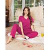 Ekouaer Women’s Pajamas Set Soft 2 Piece Lounge Sets V-neck Sleepwear Short Sleeve Top Pants with Pockets(Rose Red)