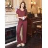Ekouaer Women’s Pajamas Set Soft 2 Piece Lounge Sets V-neck Sleepwear Short Sleeve Top Pants with Pockets(Wine Red)