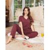 Ekouaer Women’s Pajamas Set Soft 2 Piece Lounge Sets V-neck Sleepwear Short Sleeve Top Pants with Pockets(Wine Red)