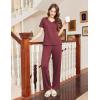Ekouaer Women’s Pajamas Set Soft 2 Piece Lounge Sets V-neck Sleepwear Short Sleeve Top Pants with Pockets(Wine Red)