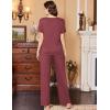 Ekouaer Women’s Pajamas Set Soft 2 Piece Lounge Sets V-neck Sleepwear Short Sleeve Top Pants with Pockets(Wine Red)
