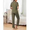 Ekouaer Womens Rib Knit Pajamas Button Up Lounge Sets Short Sleeve Top and Long Pants Matching Pjs Sleepwear Loungewear(Army Green)