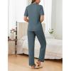 Ekouaer Womens Rib Knit Pajamas Button Up Lounge Sets Short Sleeve Top and Long Pants Matching Pjs Sleepwear Loungewear(Blue and Green)