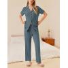 Ekouaer Womens Rib Knit Pajamas Button Up Lounge Sets Short Sleeve Top and Long Pants Matching Pjs Sleepwear Loungewear(Blue and Green)