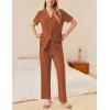 Ekouaer Womens Rib Knit Pajamas Button Up Lounge Sets Short Sleeve Top and Long Pants Matching Pjs Sleepwear Loungewear(Chocolate)