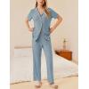Ekouaer Womens Rib Knit Pajamas Button Up Lounge Sets Short Sleeve Top and Long Pants Matching Pjs Sleepwear Loungewear(Clear Blue)