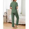 Ekouaer Womens Rib Knit Pajamas Button Up Lounge Sets Short Sleeve Top and Long Pants Matching Pjs Sleepwear Loungewear(Green)