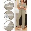 Ekouaer Womens Rib Knit Pajamas Button Up Lounge Sets Short Sleeve Top and Long Pants Matching Pjs Sleepwear Loungewear(Khaki)