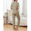 Ekouaer Womens Rib Knit Pajamas Button Up Lounge Sets Short Sleeve Top and Long Pants Matching Pjs Sleepwear Loungewear(Khaki)