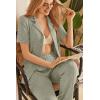 Ekouaer Womens Rib Knit Pajamas Button Up Lounge Sets Short Sleeve Top and Long Pants Matching Pjs Sleepwear Loungewear(Light Green)