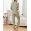 Ekouaer Womens Rib Knit Pajamas Button Up Lounge Sets Short Sleeve Top and Long Pants Matching Pjs Sleepwear Loungewear(Light Green)