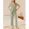 Ekouaer Womens Rib Knit Pajamas Button Up Lounge Sets Short Sleeve Top and Long Pants Matching Pjs Sleepwear Loungewear(Light Green)