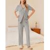 Ekouaer Womens Rib Knit Pajamas Button Up Lounge Sets Short Sleeve Top and Long Pants Matching Pjs Sleepwear Loungewear(Light Grey)