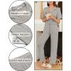 Ekouaer Womens Rib Knit Pajamas Button Up Lounge Sets Short Sleeve Top and Long Pants Matching Pjs Sleepwear Loungewear(Light Grey)