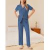 Ekouaer Womens Rib Knit Pajamas Button Up Lounge Sets Short Sleeve Top and Long Pants Matching Pjs Sleepwear Loungewear(Navy)
