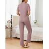 Ekouaer Womens Rib Knit Pajamas Button Up Lounge Sets Short Sleeve Top and Long Pants Matching Pjs Sleepwear Loungewear(Pink)