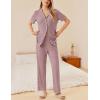 Ekouaer Womens Rib Knit Pajamas Button Up Lounge Sets Short Sleeve Top and Long Pants Matching Pjs Sleepwear Loungewear(Pink)