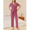 Ekouaer Womens Rib Knit Pajamas Button Up Lounge Sets Short Sleeve Top and Long Pants Matching Pjs Sleepwear Loungewear(Rose Pink)