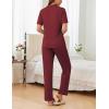 Ekouaer Womens Rib Knit Pajamas Button Up Lounge Sets Short Sleeve Top and Long Pants Matching Pjs Sleepwear Loungewear(Wine Red)
