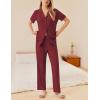 Ekouaer Womens Rib Knit Pajamas Button Up Lounge Sets Short Sleeve Top and Long Pants Matching Pjs Sleepwear Loungewear(Wine Red)