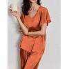 Ekouaer Women’s Satin Silky Pajama Set 2 Piece Short Sleeve Shirt with Long Pants Pjs Sets Soft PJ Loungewear S-XXL(Caramel)