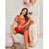 Ekouaer Women’s Satin Silky Pajama Set 2 Piece Short Sleeve Shirt with Long Pants Pjs Sets Soft PJ Loungewear S-XXL(Caramel)