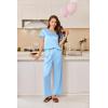 Ekouaer Women’s Satin Silky Pajama Set 2 Piece Short Sleeve Shirt with Long Pants Pjs Sets Soft PJ Loungewear S-XXL(Clear Blue)