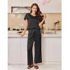 Ekouaer Women’s Satin Silky Pajama Set 2 Piece Short Sleeve Shirt with Long Pants Pjs Sets Soft PJ Loungewear S-XXL(Deep Black)