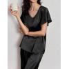 Ekouaer Women’s Satin Silky Pajama Set 2 Piece Short Sleeve Shirt with Long Pants Pjs Sets Soft PJ Loungewear S-XXL(Deep Black)
