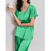 Ekouaer Women’s Satin Silky Pajama Set 2 Piece Short Sleeve Shirt with Long Pants Pjs Sets Soft PJ Loungewear S-XXL(Green)