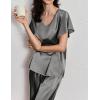 Ekouaer Women’s Satin Silky Pajama Set 2 Piece Short Sleeve Shirt with Long Pants Pjs Sets Soft PJ Loungewear S-XXL(Grey)