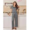 Ekouaer Women’s Satin Silky Pajama Set 2 Piece Short Sleeve Shirt with Long Pants Pjs Sets Soft PJ Loungewear S-XXL(Grey)