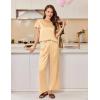 Ekouaer Women’s Satin Silky Pajama Set 2 Piece Short Sleeve Shirt with Long Pants Pjs Sets Soft PJ Loungewear S-XXL(Khaki)