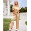 Ekouaer Women’s Satin Silky Pajama Set 2 Piece Short Sleeve Shirt with Long Pants Pjs Sets Soft PJ Loungewear S-XXL(Khaki)