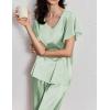 Ekouaer Women’s Satin Silky Pajama Set 2 Piece Short Sleeve Shirt with Long Pants Pjs Sets Soft PJ Loungewear S-XXL(Light Green)