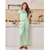 Ekouaer Women’s Satin Silky Pajama Set 2 Piece Short Sleeve Shirt with Long Pants Pjs Sets Soft PJ Loungewear S-XXL(Light Green)