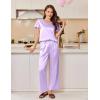 Ekouaer Women’s Satin Silky Pajama Set 2 Piece Short Sleeve Shirt with Long Pants Pjs Sets Soft PJ Loungewear S-XXL(Lilac)