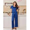 Ekouaer Women’s Satin Silky Pajama Set 2 Piece Short Sleeve Shirt with Long Pants Pjs Sets Soft PJ Loungewear S-XXL(Navy Blue)