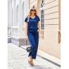 Ekouaer Women’s Satin Silky Pajama Set 2 Piece Short Sleeve Shirt with Long Pants Pjs Sets Soft PJ Loungewear S-XXL(Navy Blue)